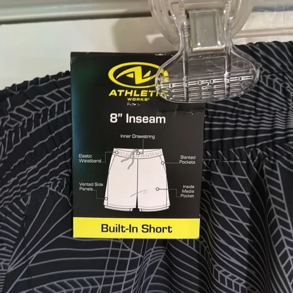 Athletic Works Black and Gray Patterned Shorts with built in liner - Picture 3 of 6